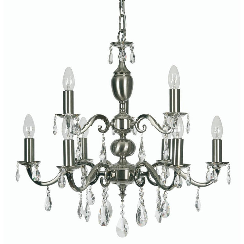 Traditional Ceiling Pendant Lights - Risborough Cast Brass 9 Light Chandelier With Satin Nickel Plate 176/6+3 SN