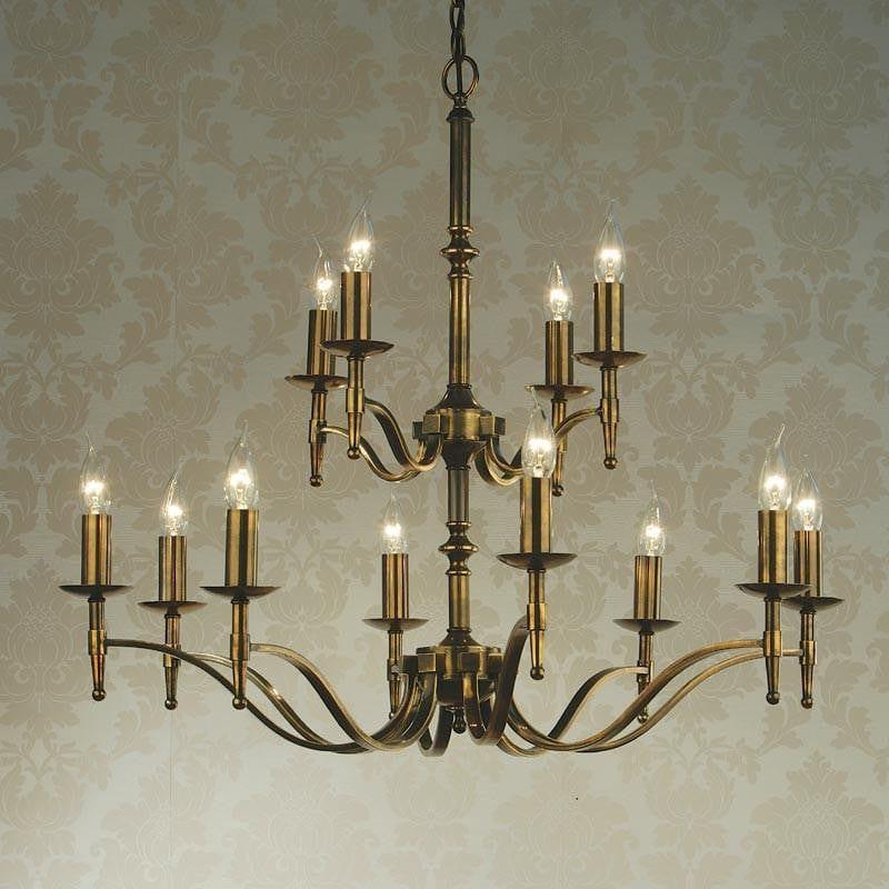 Traditional Ceiling Pendant Lights - Stanford 12 Light Antique Brass Finish Chandelier CA1P12B