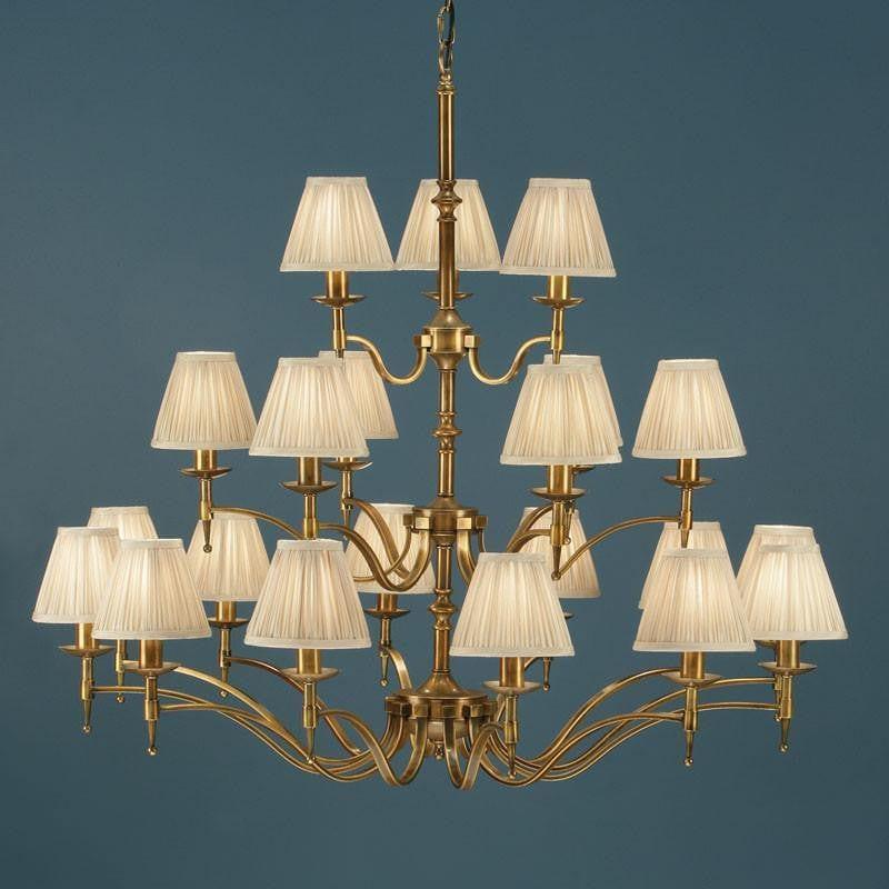 Traditional Ceiling Pendant Lights - Stanford 21 Light Antique Brass Finish Chandelier With Beige Shades 63625