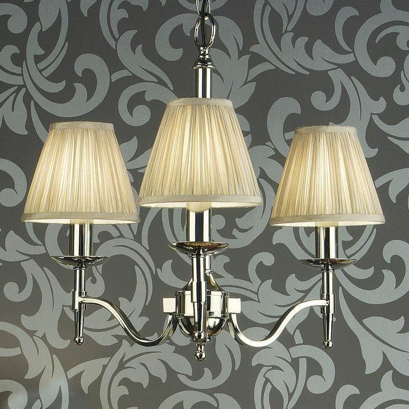 Traditional Ceiling Pendant Lights - Stanford 3 Light Polished Nickel Finish Chandelier With Beige Shades 63633