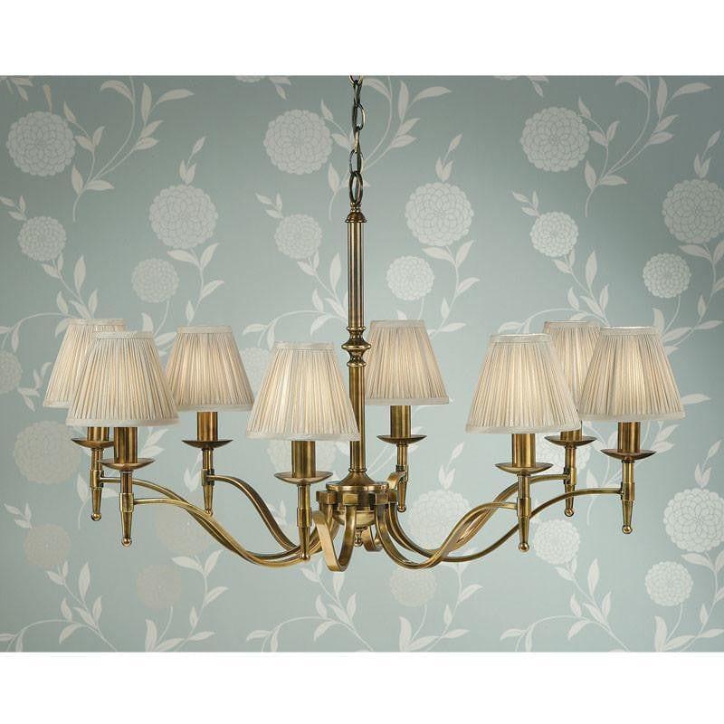 Traditional Ceiling Pendant Lights - Stanford 8 Light Antique Brass Finish Chandelier With Beige Shades 63629