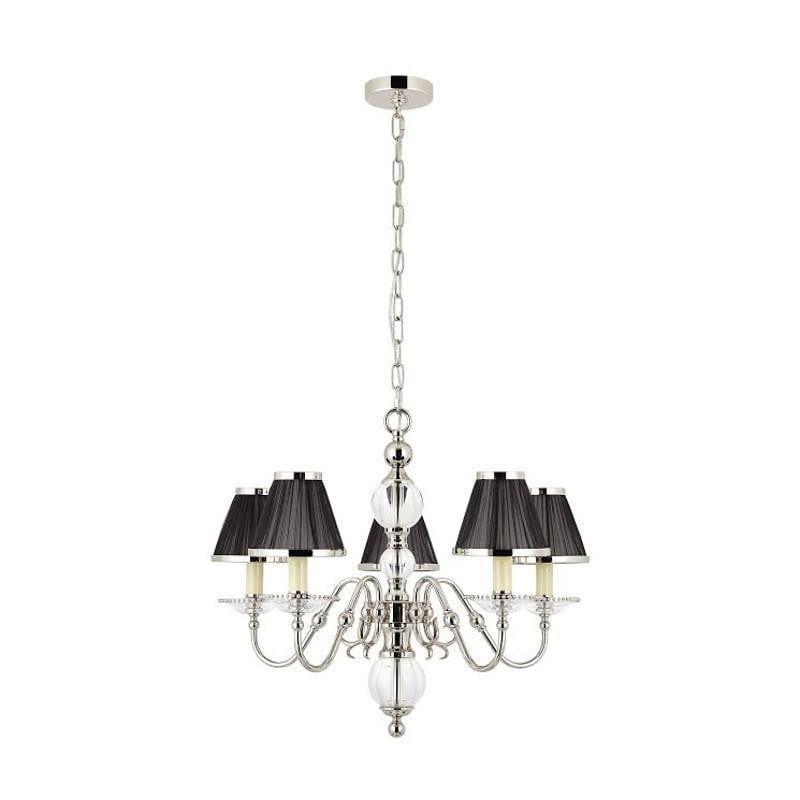 Traditional Ceiling Pendant Lights - Tilburg Polished Nickel Finish 5 Light Chandelier With Black Shades 63718