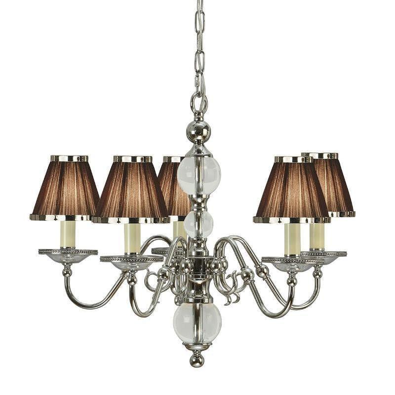 Traditional Ceiling Pendant Lights - Tilburg Polished Nickel Finish 5 Light Chandelier With Chocolate Shades 63716