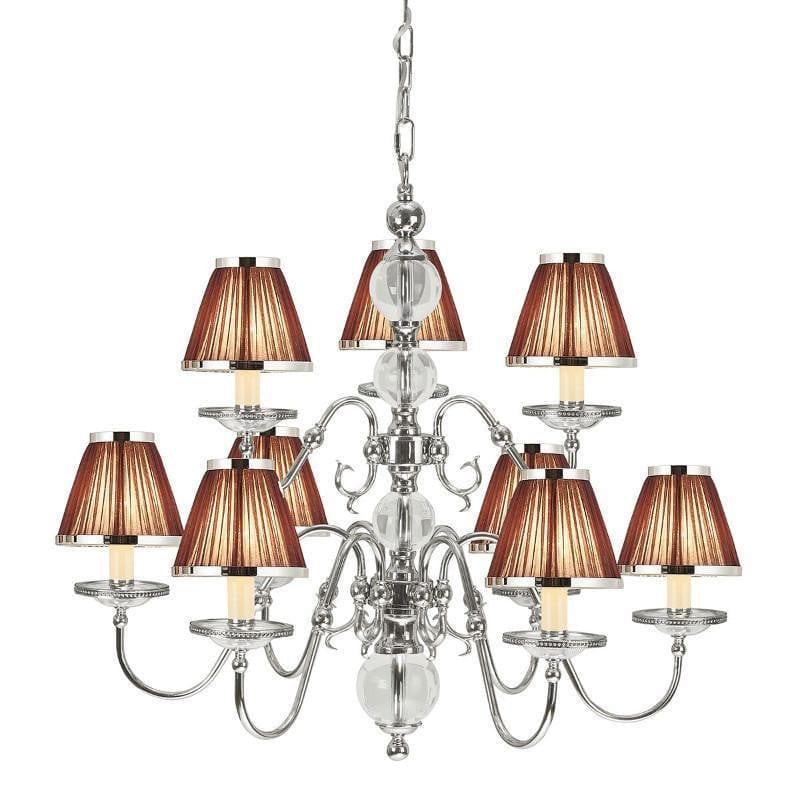 Traditional Ceiling Pendant Lights - Tilburg Polished Nickel Finish 9 Light Chandelier With Chocolate Shades 63717