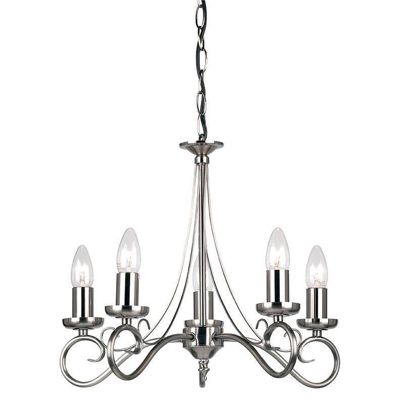 Traditional Ceiling Pendant Lights - Trafford Antique Silver Finish 5 Light Chandelier 180-5AS