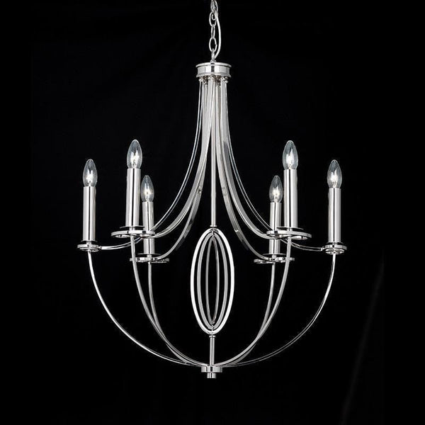 Traditional Ceiling Pendant Lights - Whistle Nickel Finish 6 Light Chandelier WHISTLE-6NI