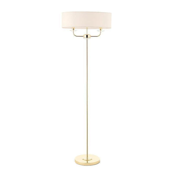 Nixon 2 Light Brass & Crystal Glass Floor Lamp - White Shade by Endon Lighting 1
