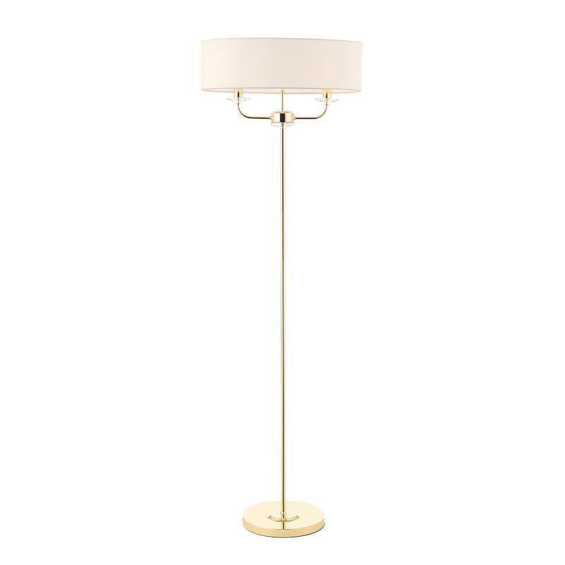 Nixon 2 Light Brass & Crystal Glass Floor Lamp - White Shade by Endon Lighting 1