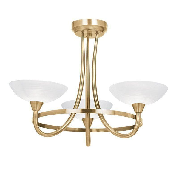 Traditional Flush And Semi Flush Ceiling Lights - Cagney 3LT Antique Brass & White Painted Glass With Lines Semi Flush Ceiling Light CAGNEY-3AB