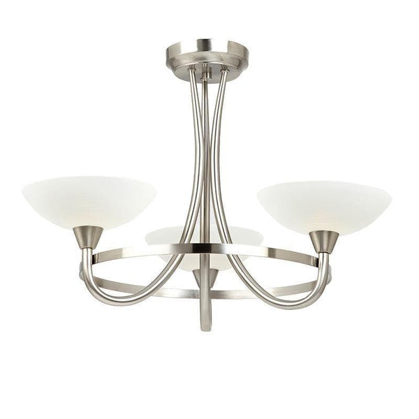 Traditional Flush And Semi Flush Ceiling Lights - Cagney 3LT Satin Crome & White Painted Glass With Lines Semi Flush Ceiling Light CAGNEY-3SC