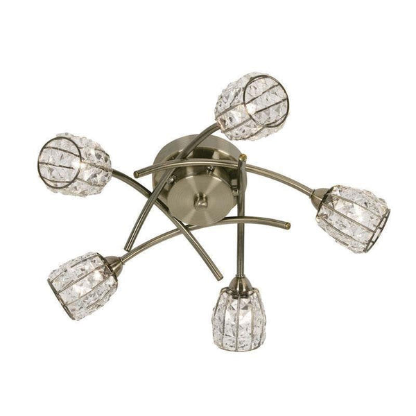Traditional Flush & Semi Flush Ceiling Lights - Naira 5 Light Antique Brass Flush Ceiling Light 5157/5 AB