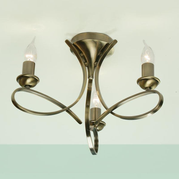 Traditional Flush & Semi Flush Ceiling Lights - Penn 3 Light Brushed Brass Finish Semi-Flush Light CA7P3BB