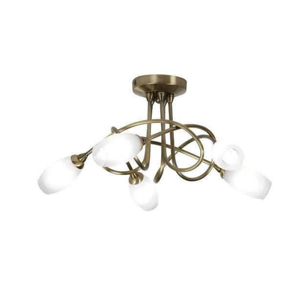 Traditional Flush & Semi Flush Ceiling Lights - Tara 5 Light Antique Brass Flush Ceiling Light 5327/5 AB