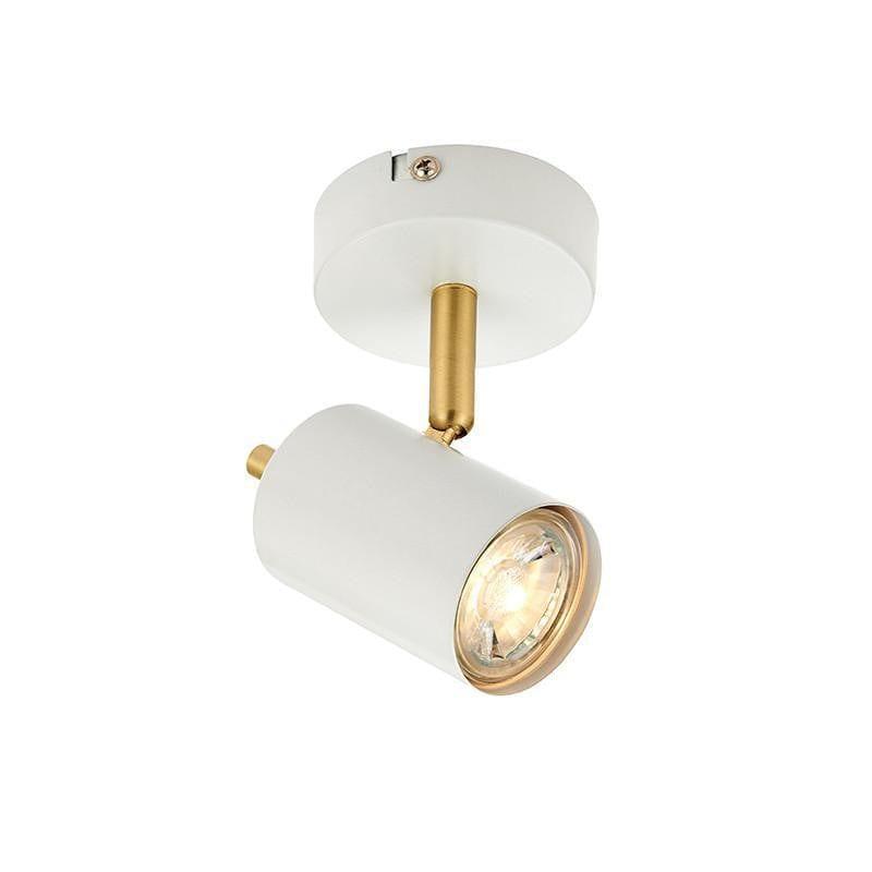 Traditional Spotlights - Gull Matt White Paint And Satin Brushed Brass Finish Single LED Spotlight 59931