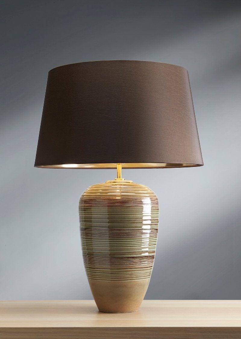 Traditional Table Lamps - Elstead Demeter Green & Brown Ceramic Table Lamp livign room shot 
