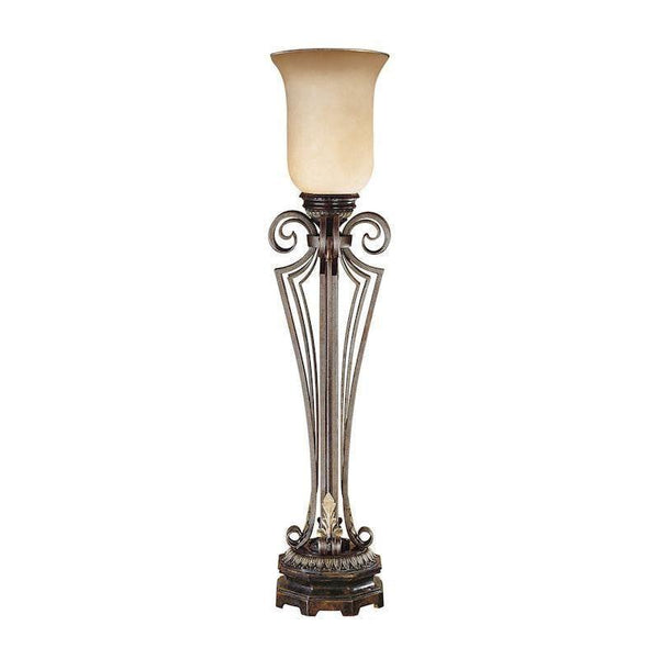 Feiss Corinthia Bronze Table Lamp With Cream/Amber Glass Shade 1
