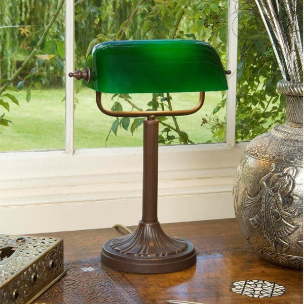 Traditional Table Lamps - Kansa Antique Bronze Green Bankers Lamps BANK93