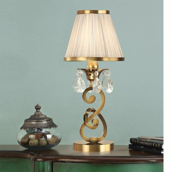 Oksana Antique Brass Finish Mini Table Lamp - Beige Shade 1