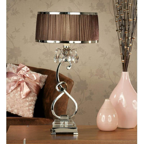 Oksana Nickel Single Light Table Lamp with Chocolate Shade 1