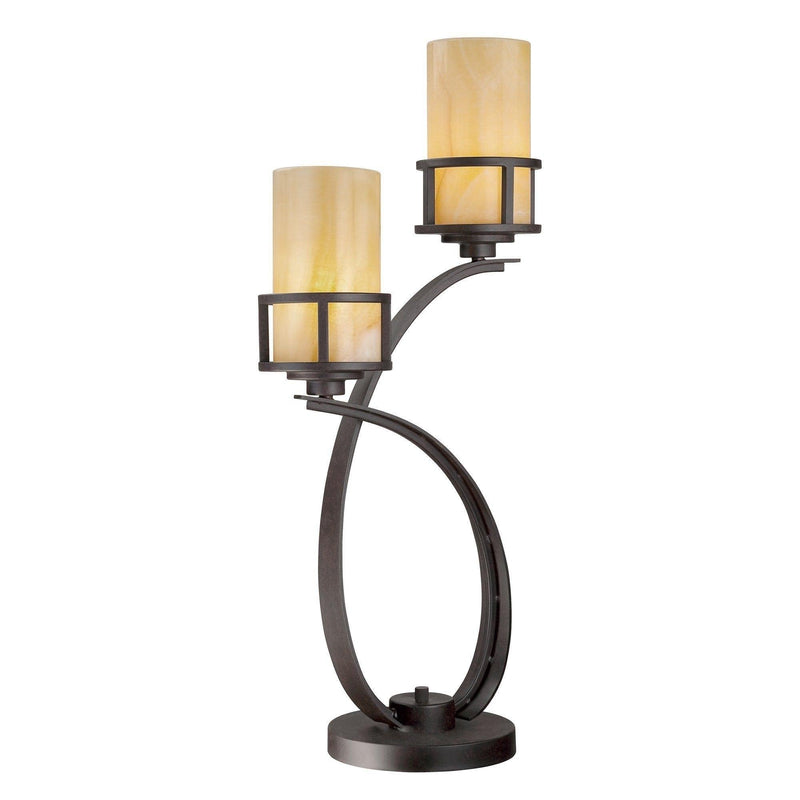 Quoizel Kyle Two Light Bronze Table Lamp With Shades 1