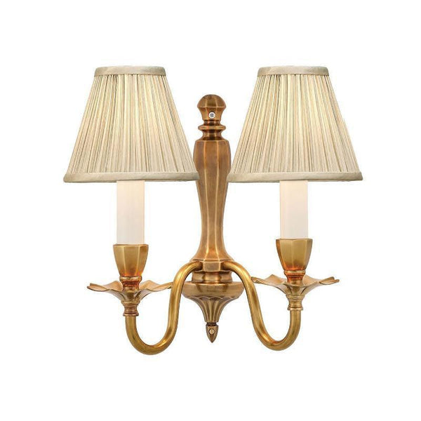 Traditional Wall Lights - Asquith Solid Brass Double Wall Light With Beige Shade 63793
