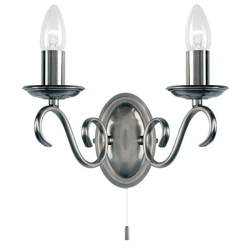 Traditional Wall Lights - Bernice Antique Silver Finish Twin Arm Wall Light 2030-2AS