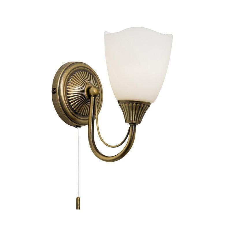 Endon Haughton Antique Brass Finish Single Arm Wall Light On a White Background