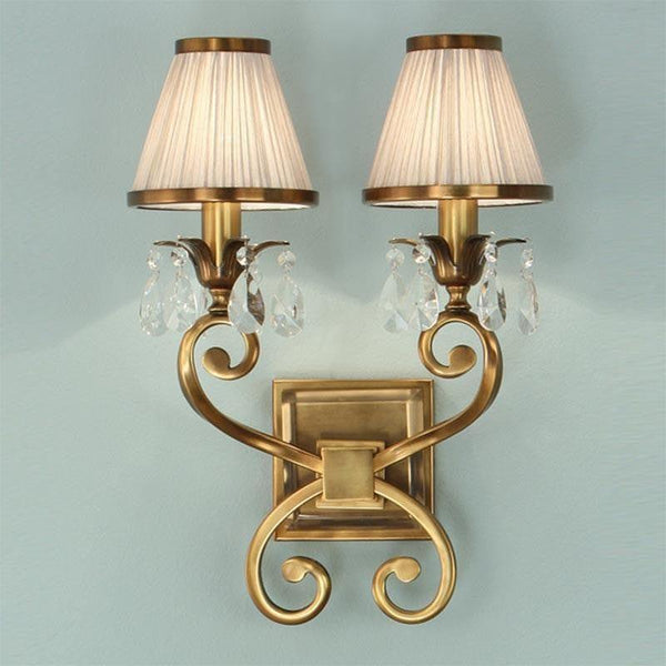 Traditional Wall Lights - Oksana Antique Brass Finish Double Wall Light With Beige Shades 63539
