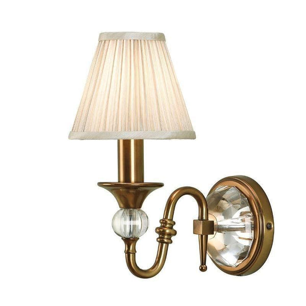 Traditional Wall Lights - Polina Antique Brass Finish Single Wall Light With Beige Shade 63598