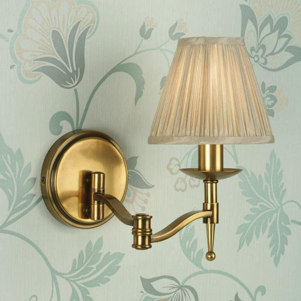 Traditional Wall Lights - Stanford Antique Brass Finish Swing Arm Wall Light With Beige Shade 63655