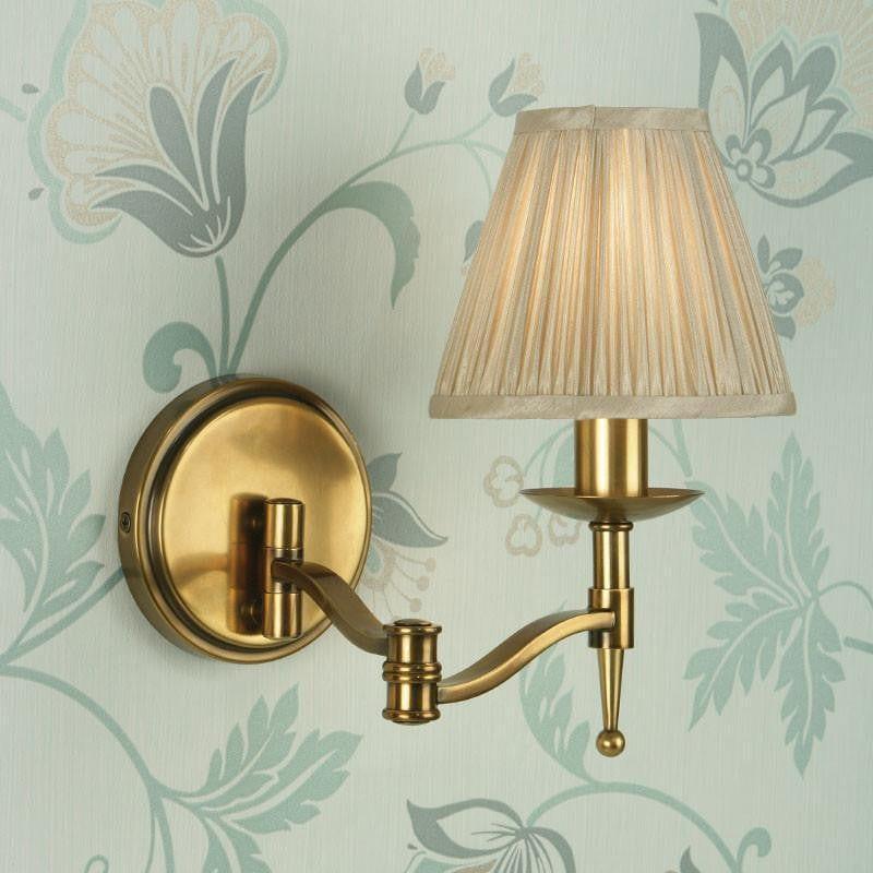 Traditional Wall Lights - Stanford Antique Brass Finish Swing Arm Wall Light With Beige Shade 63655