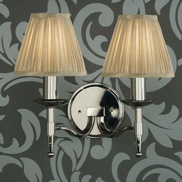 Traditional Wall Lights - Stanford chrome Finish Double Wall Light With Beige Shades 63656