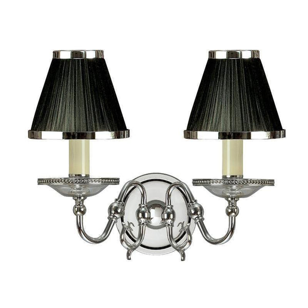 Traditional Wall Lights - Tilburg chrome Finish Double Wall Light With Black Shades 63726