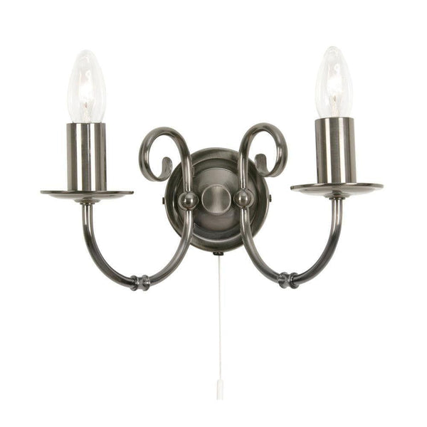 Traditional Wall Lights - Tuscany Antique Silver Finish Double Wall Light 3380/2 AS